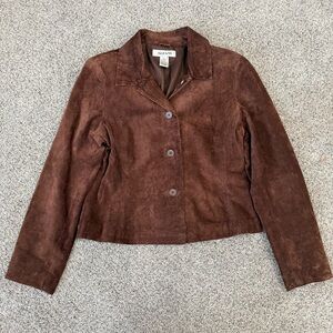 Alfani Chocolate Dark Brown Soft Genuine Leather Buttoned Jacket Women’s M